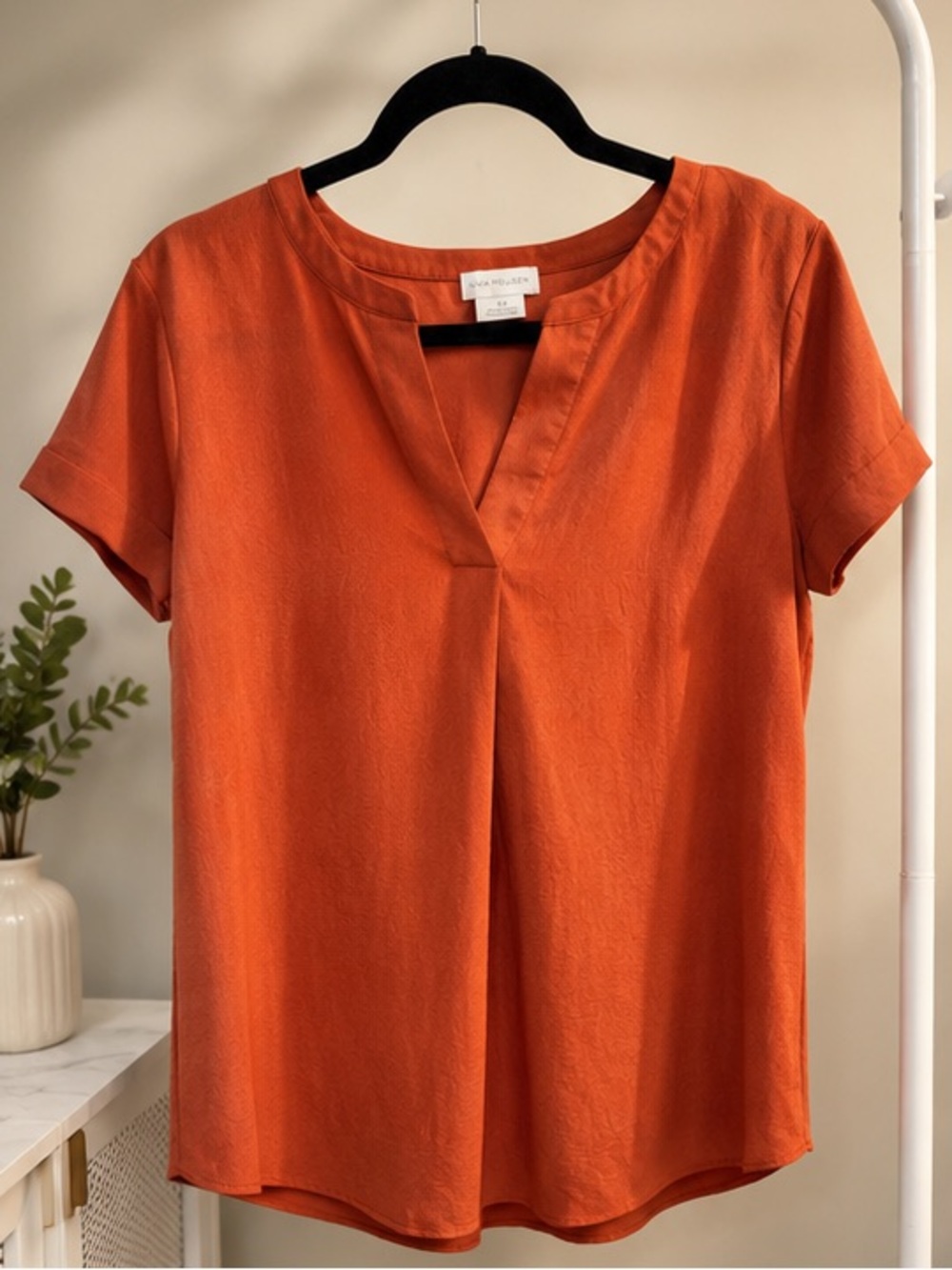 Van Heusen Orange Short-Sleeve V-Notch Blouse